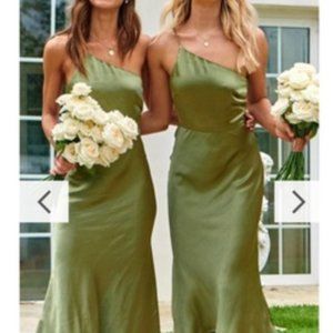 Billy J Boutique Kimbra Olive/Sage Green Midi Satin Dress